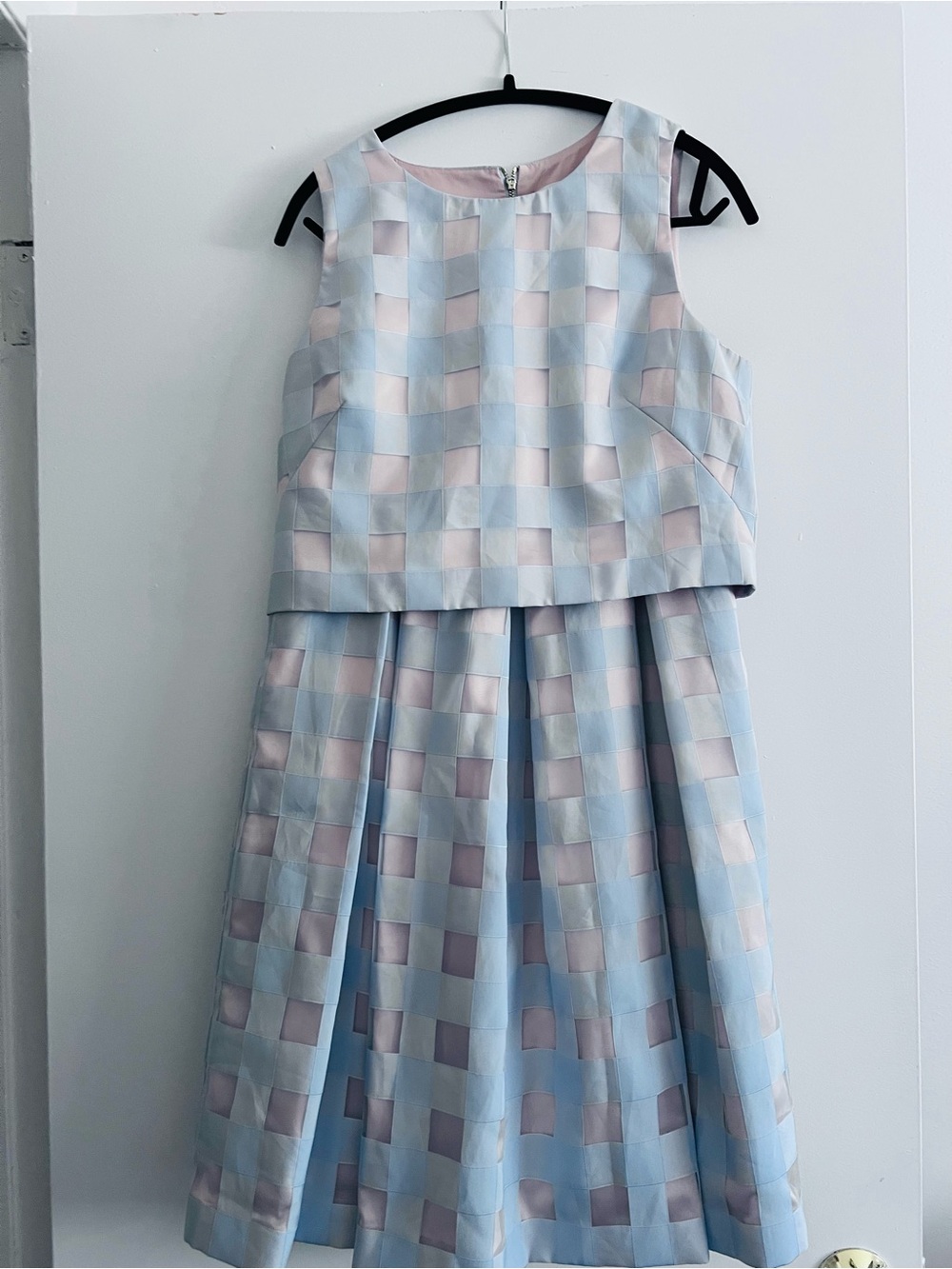 Eliza J Pale Blue Midi Skirt with Square Cutout Overlay - Picture 2 of 5